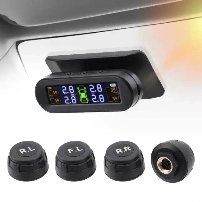 Tire Pressure Monitoring System Temperature Warning Fuel save with 4 External Sensors Solar TPMS Car Tyre Pressure Monitor - Estalios