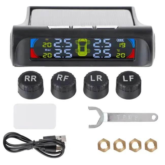 Tire Pressure Monitoring System Temperature Warning Fuel save with 4 External Sensors Solar TPMS Car Tyre Pressure Monitor - Estalios