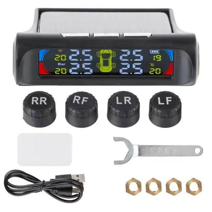 Tire Pressure Monitoring System Temperature Warning Fuel save with 4 External Sensors Solar TPMS Car Tyre Pressure Monitor - Estalios