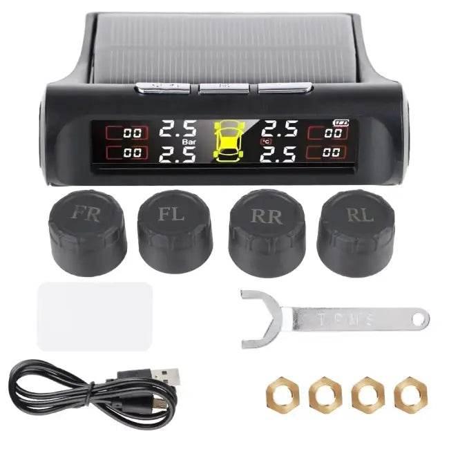 Tire Pressure Monitoring System Temperature Warning Fuel save with 4 External Sensors Solar TPMS Car Tyre Pressure Monitor - Estalios