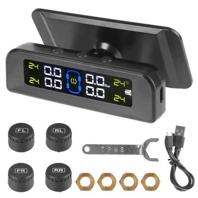Tire Pressure Monitoring System Temperature Warning Fuel save with 4 External Sensors Solar TPMS Car Tyre Pressure Monitor - Estalios