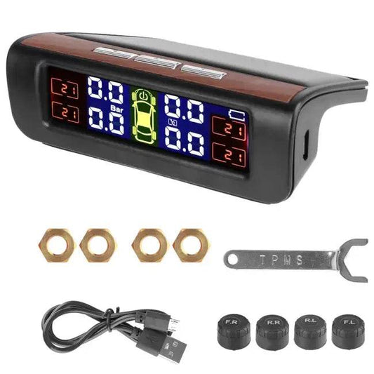 Tire Pressure Monitoring System Temperature Warning Fuel save with 4 External Sensors Solar TPMS Car Tyre Pressure Monitor - Estalios