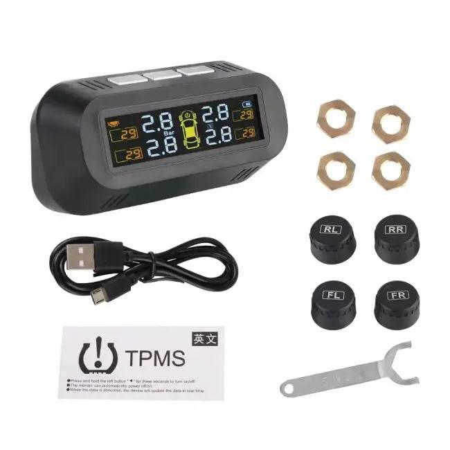 Tire Pressure Monitoring System Temperature Warning Fuel save with 4 External Sensors Solar TPMS Car Tyre Pressure Monitor - Estalios