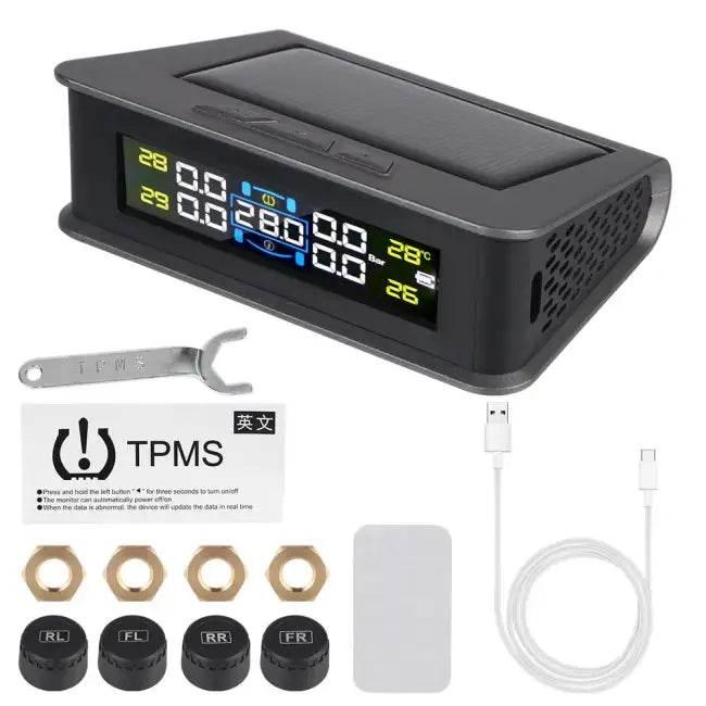 Tire Pressure Monitoring System Temperature Warning Fuel save with 4 External Sensors Solar TPMS Car Tyre Pressure Monitor - Estalios
