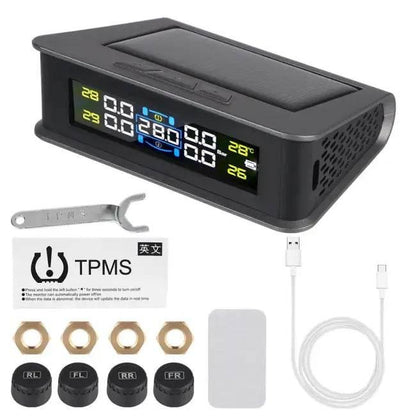 Tire Pressure Monitoring System Temperature Warning Fuel save with 4 External Sensors Solar TPMS Car Tyre Pressure Monitor - Estalios