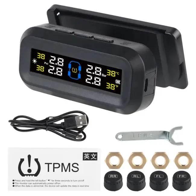 Tire Pressure Monitoring System Temperature Warning Fuel save with 4 External Sensors Solar TPMS Car Tyre Pressure Monitor - Estalios