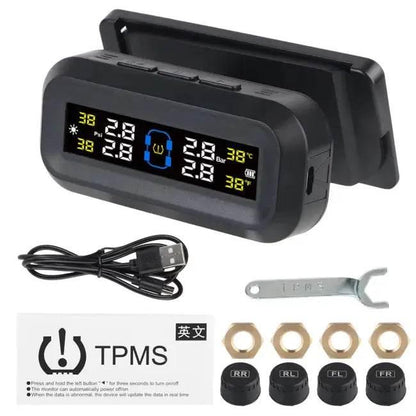 Tire Pressure Monitoring System Temperature Warning Fuel save with 4 External Sensors Solar TPMS Car Tyre Pressure Monitor - Estalios