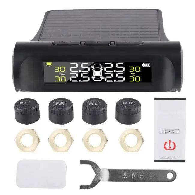 Tire Pressure Monitoring System Temperature Warning Fuel save with 4 External Sensors Solar TPMS Car Tyre Pressure Monitor - Estalios