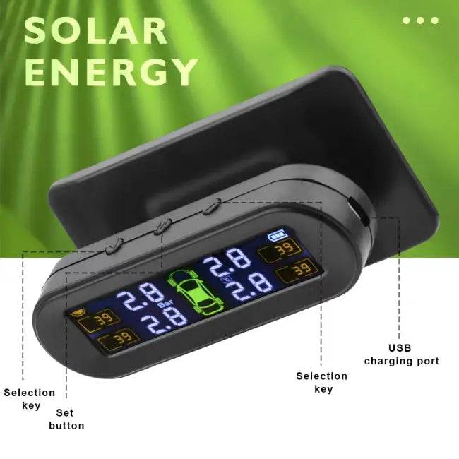 Tire Pressure Monitoring System Temperature Warning Fuel save with 4 External Sensors Solar TPMS Car Tyre Pressure Monitor - Estalios