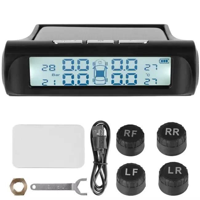 Tire Pressure Monitoring System Temperature Warning Fuel save with 4 External Sensors Solar TPMS Car Tyre Pressure Monitor - Estalios