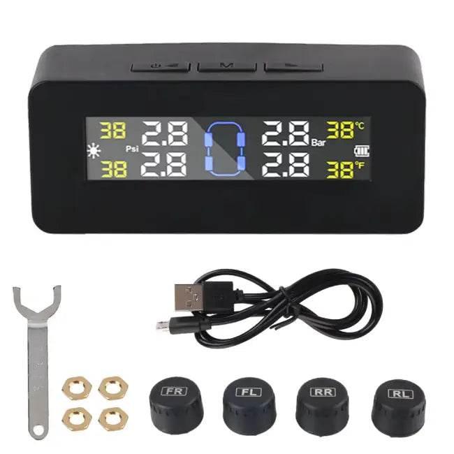 Tire Pressure Monitoring System Temperature Warning Fuel save with 4 External Sensors Solar TPMS Car Tyre Pressure Monitor - Estalios
