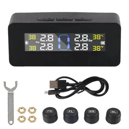 Tire Pressure Monitoring System Temperature Warning Fuel save with 4 External Sensors Solar TPMS Car Tyre Pressure Monitor - Estalios