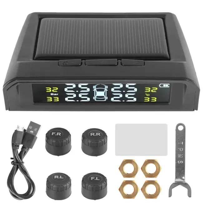 Tire Pressure Monitoring System Temperature Warning Fuel save with 4 External Sensors Solar TPMS Car Tyre Pressure Monitor - Estalios