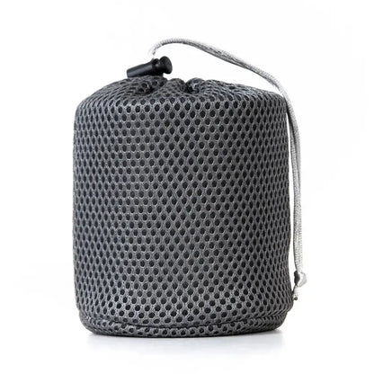 Gray mesh drawstring bag for Titanium Camping Cup 450ml, perfect for high temperature use