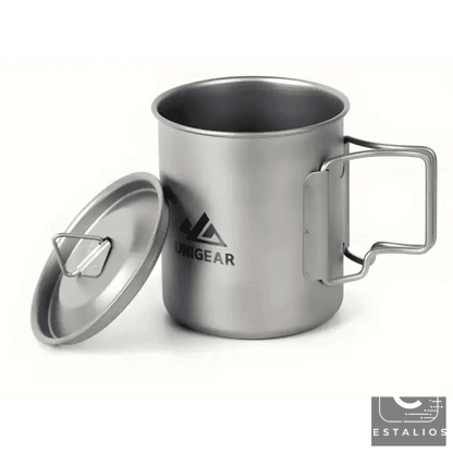 High Temp Resistant Titanium Camping Cup with Folding Handle - Estalios
