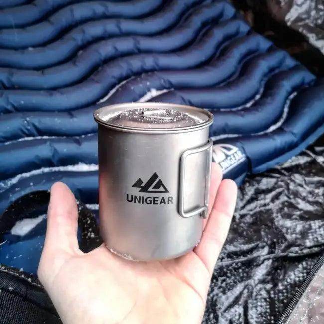 High Temp Resistant Titanium Camping Cup with Folding Handle - Estalios