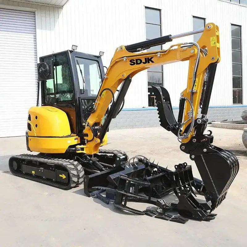 Yellow and black Ton Mini Excavator Farm with attachments for maximum digging distance