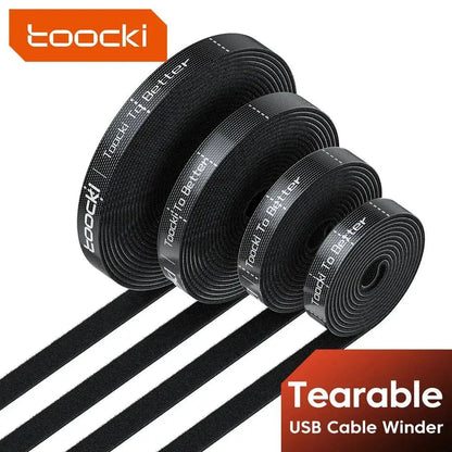 Black tearable USB cable winder from Toocki Cable Organizers for easy cable management