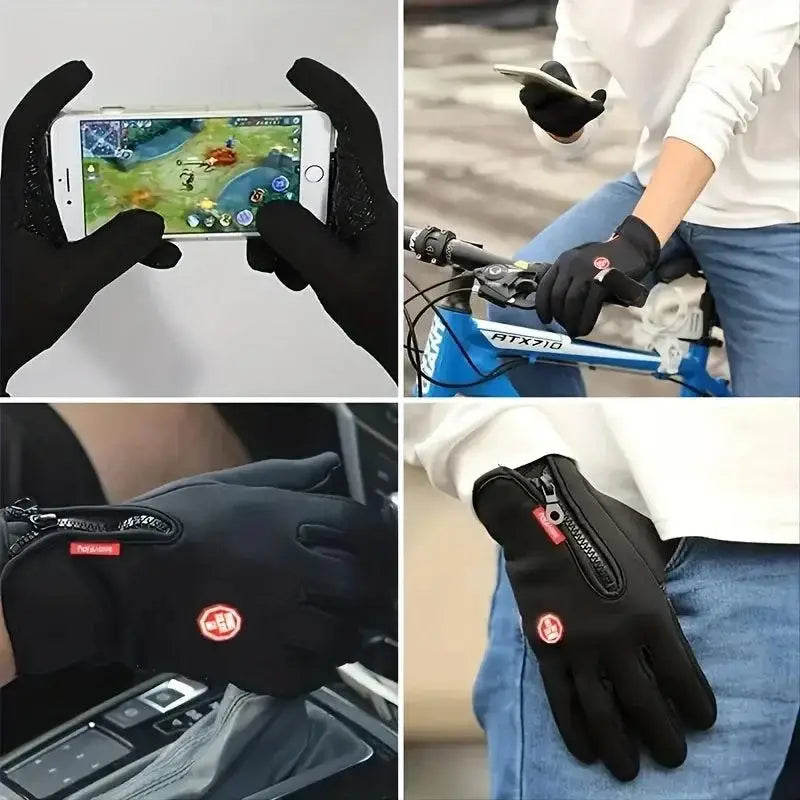 Black Touch Screen Winter Cycling Gloves for Men, perfect for chilly rides and waterproof fun