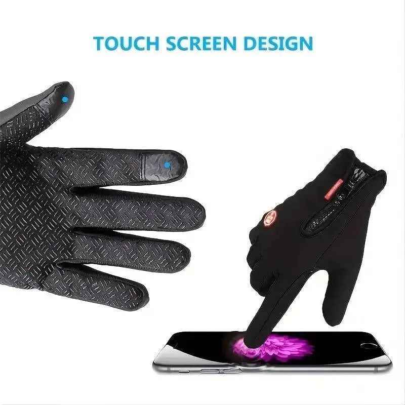 Touchscreen-compatible black gloves for winter cycling, perfect for men and waterproof too