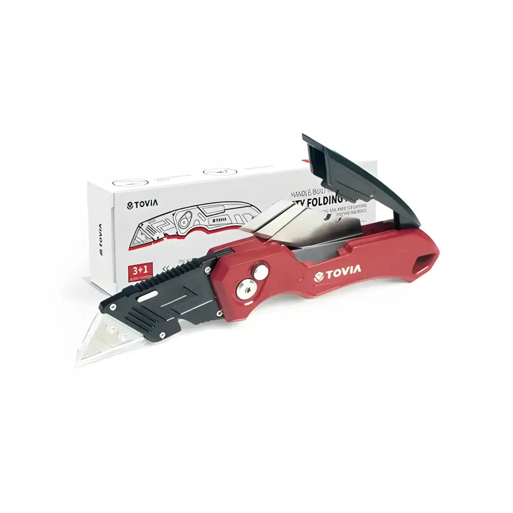 Red and black Tovia Folding Utility Knife with 3-position blades for versatile cutting