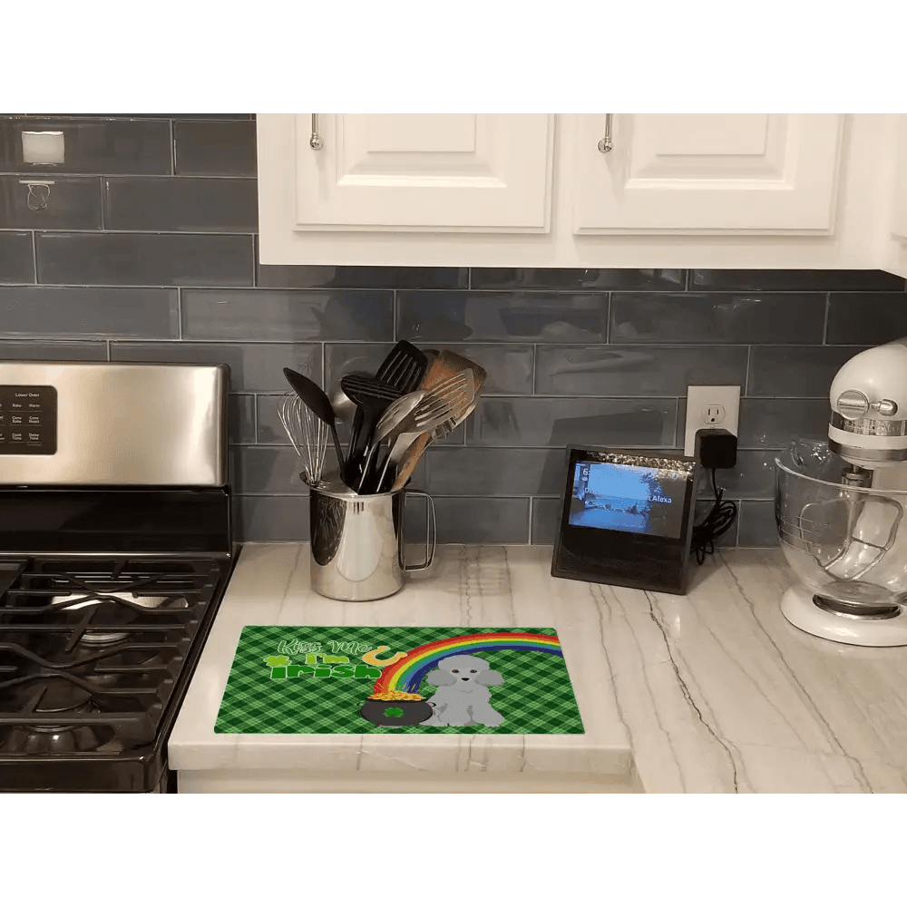 St. Patrick's Day Toy Silver Poodle Glass Cutting Board - Estalios