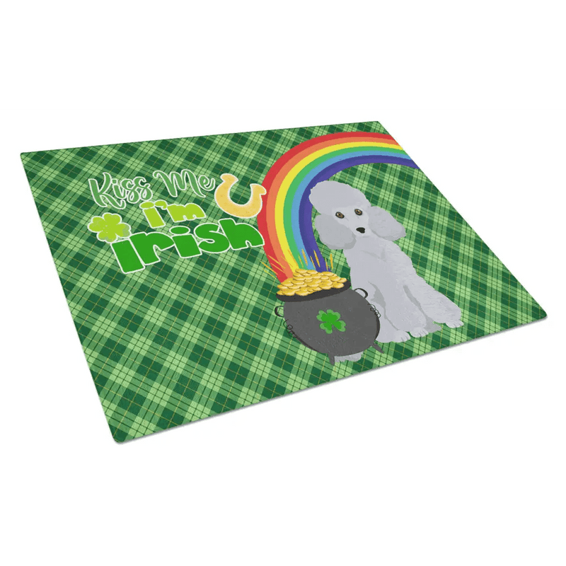 St. Patrick's Day Toy Silver Poodle Glass Cutting Board - Estalios