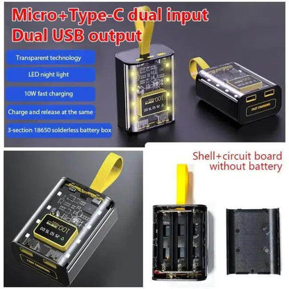 Transparent Battery Storage Box with Dual USB Output - Estalios