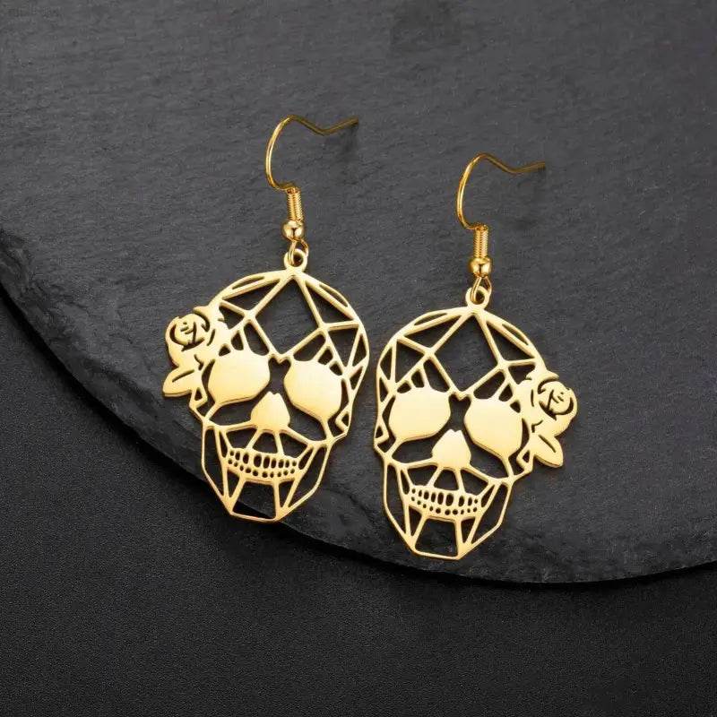 Trendy Skeleton Head Dangle Earrings for Halloween Fun - Estalios