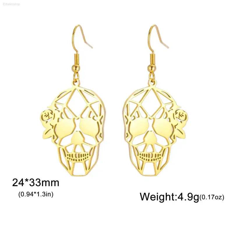 Trendy Skeleton Head Dangle Earrings for Halloween Fun - Estalios