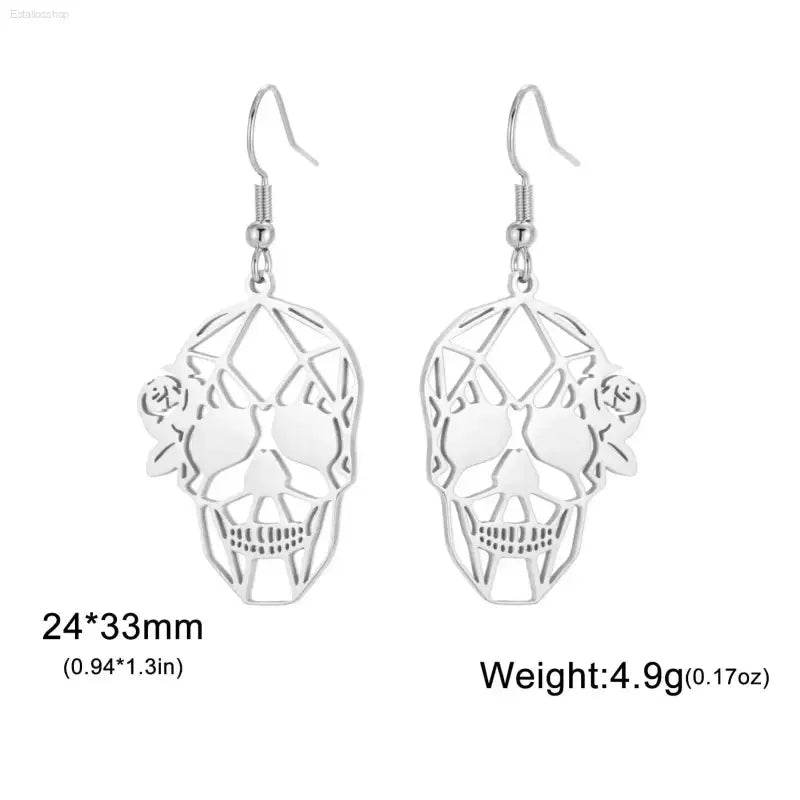 Trendy Skeleton Head Dangle Earrings for Halloween Fun - Estalios