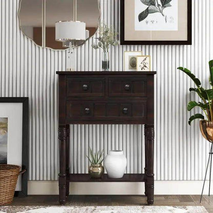 Bold Dark Wood Console Table with Chic Storage Solutions - Estalios