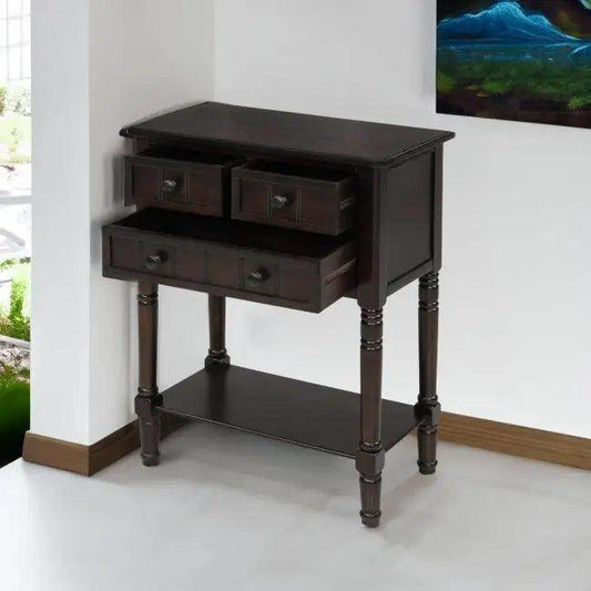 Bold Dark Wood Console Table with Chic Storage Solutions - Estalios