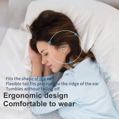 Sleeping earbud resting next to Triple-Layer Silicone Sound Isolation Earplugs