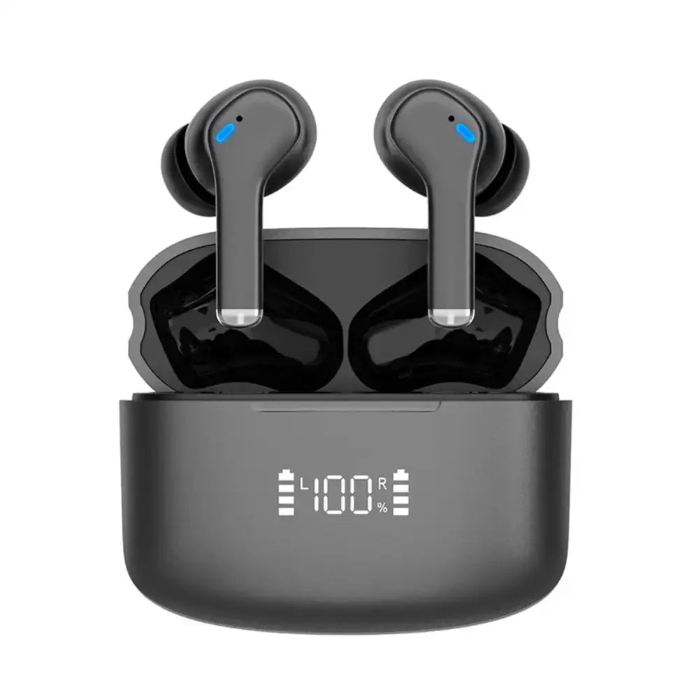 Gray noise cancelling true wireless earbuds in charging case for easy on-the-go listening