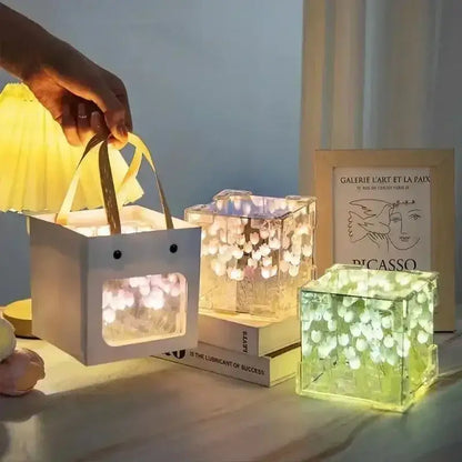 Illuminated floral cube lights in the Tulip Flower Sea Cube DIY for creative decor