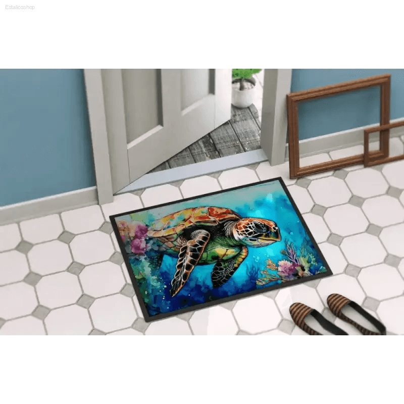 Turtle Tide Welcome: Dive into Style! Dive into coastal charm with our Sea Turtle Watercolor Doormat! This vibrant doormat brings a touch - Estalios