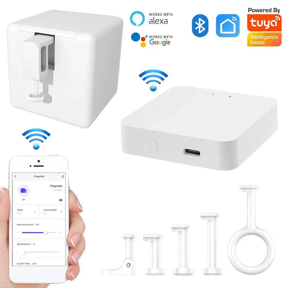 Tuya Smart Home Finger Bluetooth Robot controlling devices with a button pusher bot feature