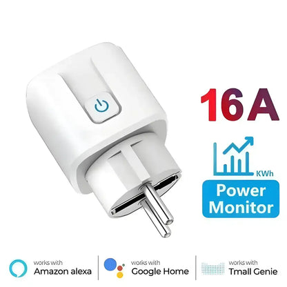 White Tuya Smart WiFi Plug 16A 20A Socket with power monitoring for easy control