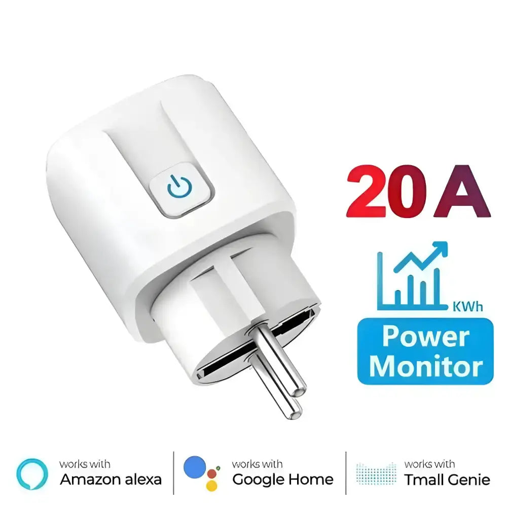 White Tuya Smart WiFi Plug 16A 20A Socket with power monitoring feature