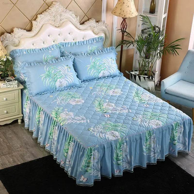 Twill Thickened Bedspread Bed Skirt Single Product Bed Skirt Three-piece Suit - Estalios