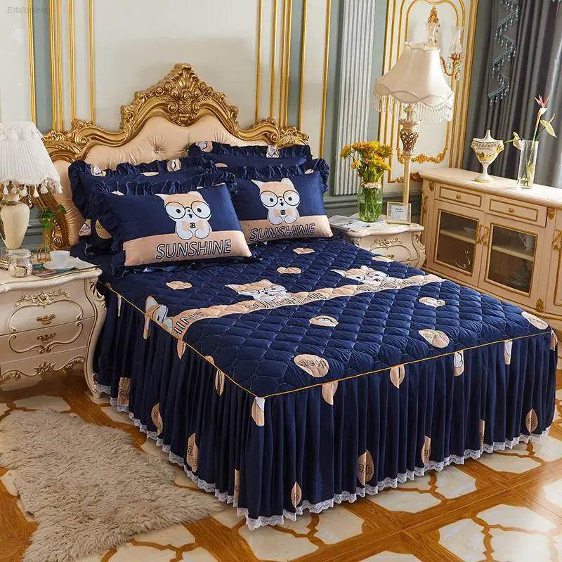 Twill Thickened Bedspread Bed Skirt Single Product Bed Skirt Three-piece Suit - Estalios
