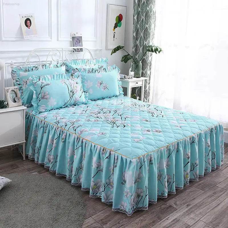 Twill Thickened Bedspread Bed Skirt Single Product Bed Skirt Three-piece Suit - Estalios