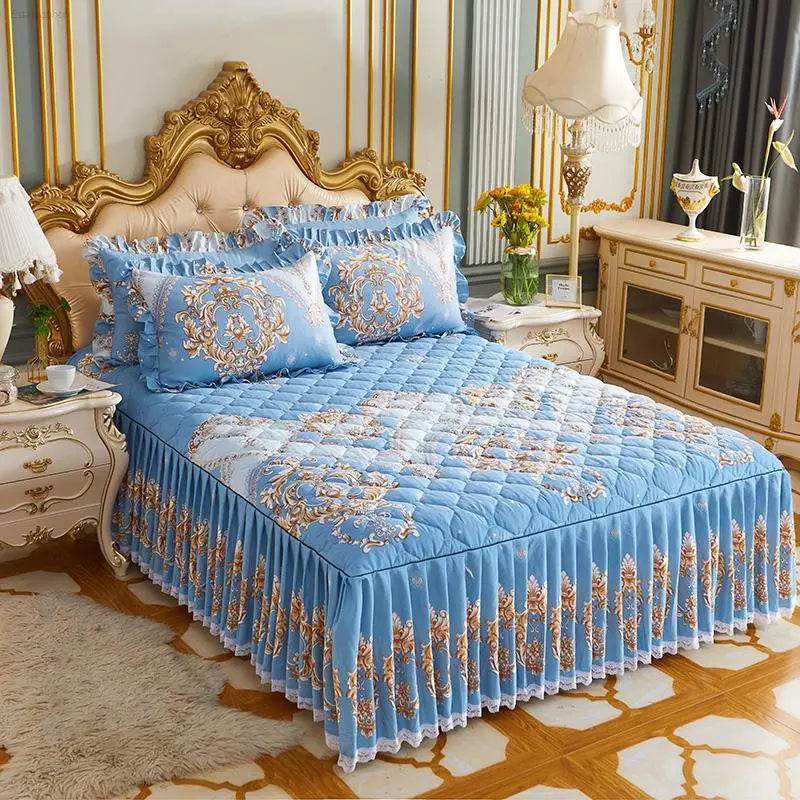 Twill Thickened Bedspread Bed Skirt Single Product Bed Skirt Three-piece Suit - Estalios