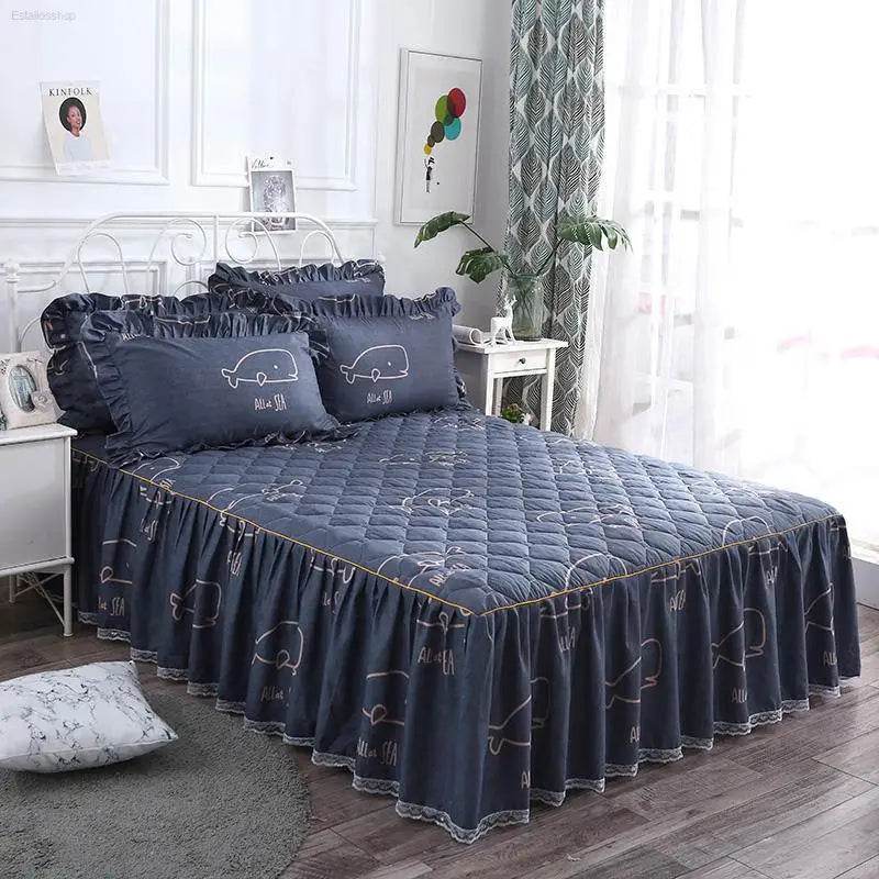 Twill Thickened Bedspread Bed Skirt Single Product Bed Skirt Three-piece Suit - Estalios