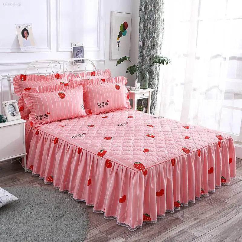 Twill Thickened Bedspread Bed Skirt Single Product Bed Skirt Three-piece Suit - Estalios