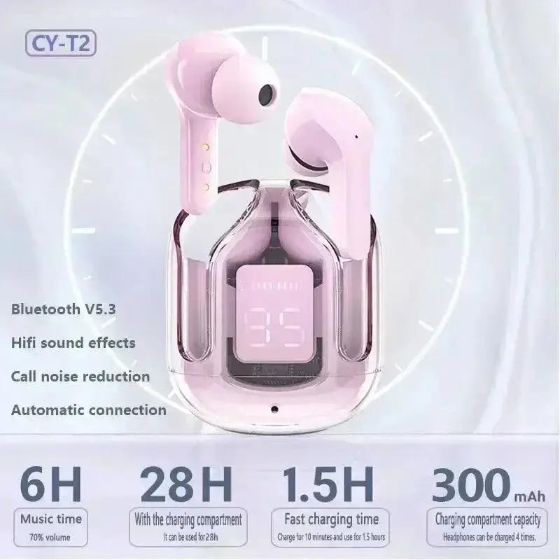 Pink TWS Wireless Bluetooth Earbuds with charging case, perfect for on-the-go listening