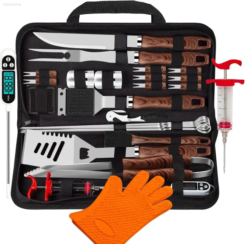 Ultimate 26-Piece BBQ Grilling Tools Set - Heavy Duty Stainless Steel Accessories with Gloves & Corkscrew for Perfect Grilling Fun!