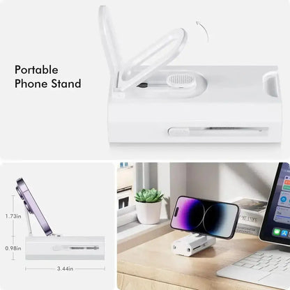 White portable phone stand from the Ultimate 8-in-1 Computer Cleaning Kit