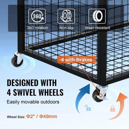 Ultimate Black Mesh Cart with Swivel Wheels and Rolling Cage Action - Estalios